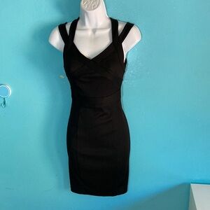 Armani Exchange Womens Size XXS Elegant Black Fitted Slim Strappy Dress Rear Zip